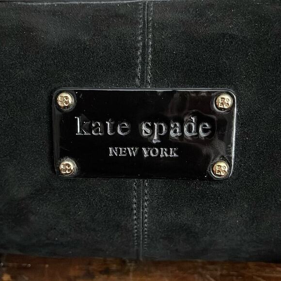 Kate Spade Black Suede and Patent Leather Vintage Satchel Handbag 12"x5"x7" - Picture 5 of 8